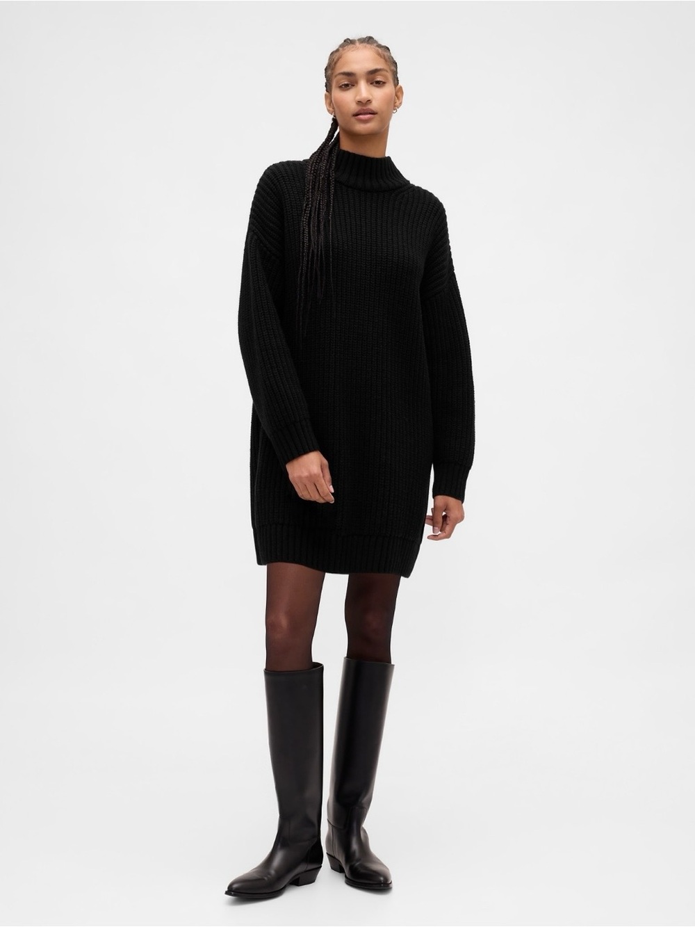 NWT! GAP Black Classic Turtleneck Mini Sweater (Hits mid thigh) or dress Size XS